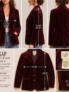 GAP Women's Velvet Blazer in Deep Wine